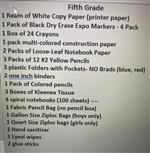 5th Grade Supply List