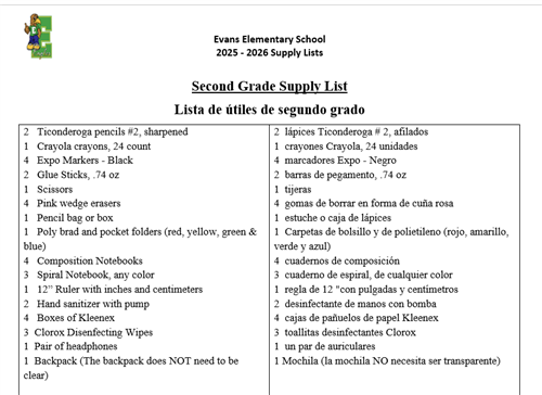 Third-Fifth Grade Supply List