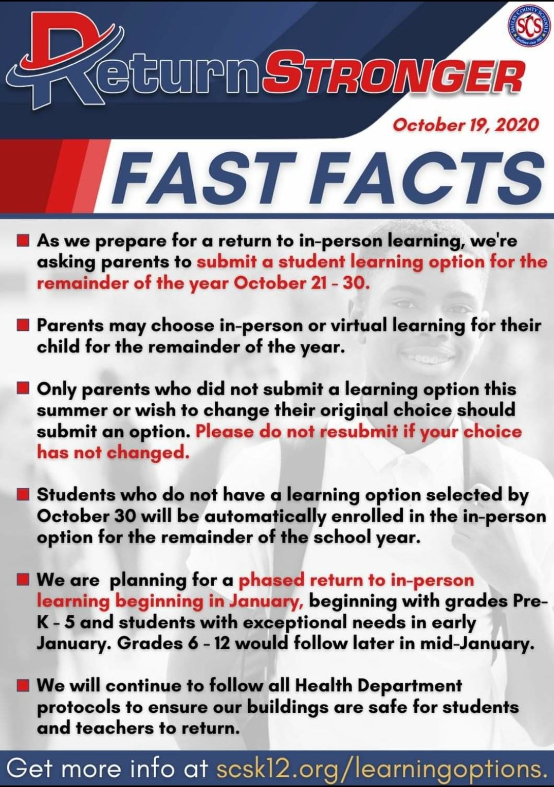 Parents can submit a student learning option in PowerSchool Wednesday, October 21 through Friday, October 30. Please note, an Parents can submit a student learning option in PowerSchool Wednesday, October 21 through Friday, October 30. Please note, an