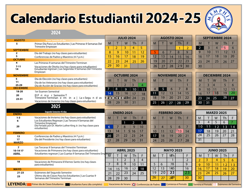 Student Calendar Spanish