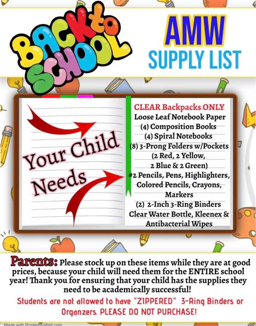 AMWMS Supply List